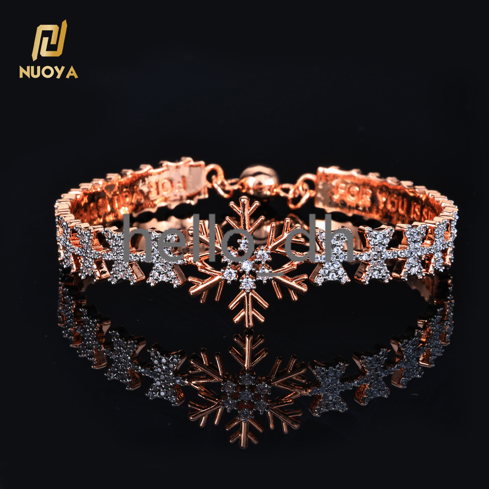 Hip Hop Hollow Snowflake Bangle Micro Pave Baguette moissanite Iced Out Bracelet for Men Women Luxury Jewelry