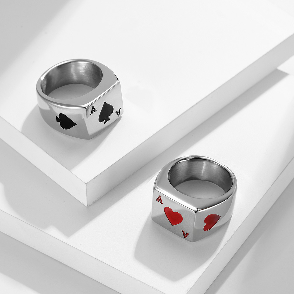 Hip Hop Lucky Playing Cards Casting Ring Stainless Steel Finger Ring Jewelry