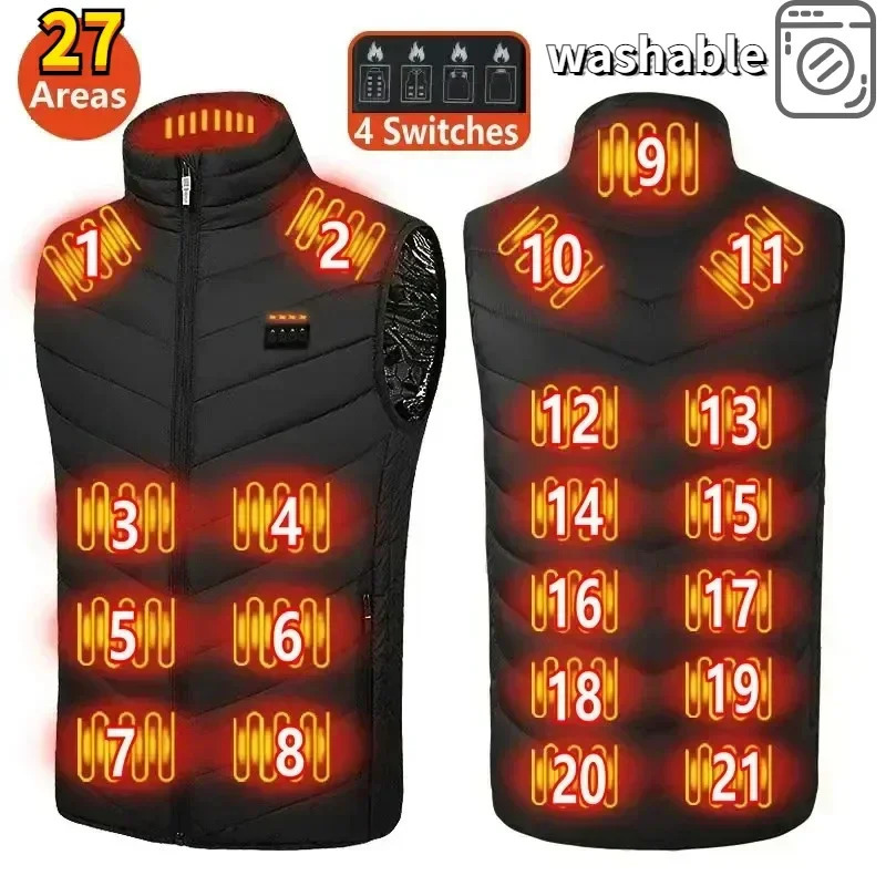 27 Areas Heated Vest Jacket Usb Men Winter Electrically Heated Thermal Waistcoat Heating Clothing Ski Warm Sleeveless Jacket 250815