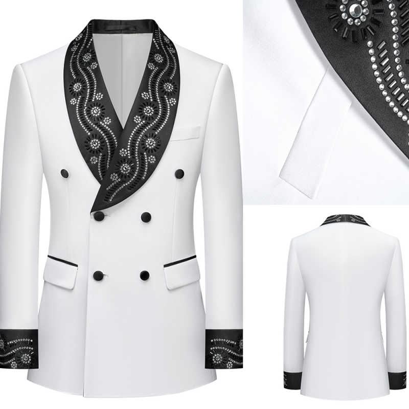 Luxury Jewelry Ornament Tuxedo 2 Piece Set trajes para hombre Double Breasted Men Suit Customized Slim Fit Wedding Party Blazer