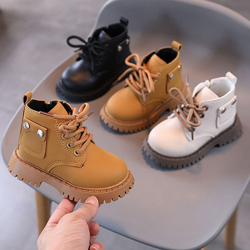 Kids Boots PU Leather Boots Fashion Winter Children's Walkfashion Boys Girls Anti Slip Toddler Short Snow Boots Sizes 21 - 30 W0287