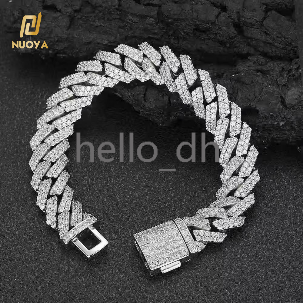 Hip Hop Jewelry 12mm Diamond Cuban Chain Bracelet Silver Plated Brass With Iced Out moissanite Cuban Link Chain Bracelet for Women
