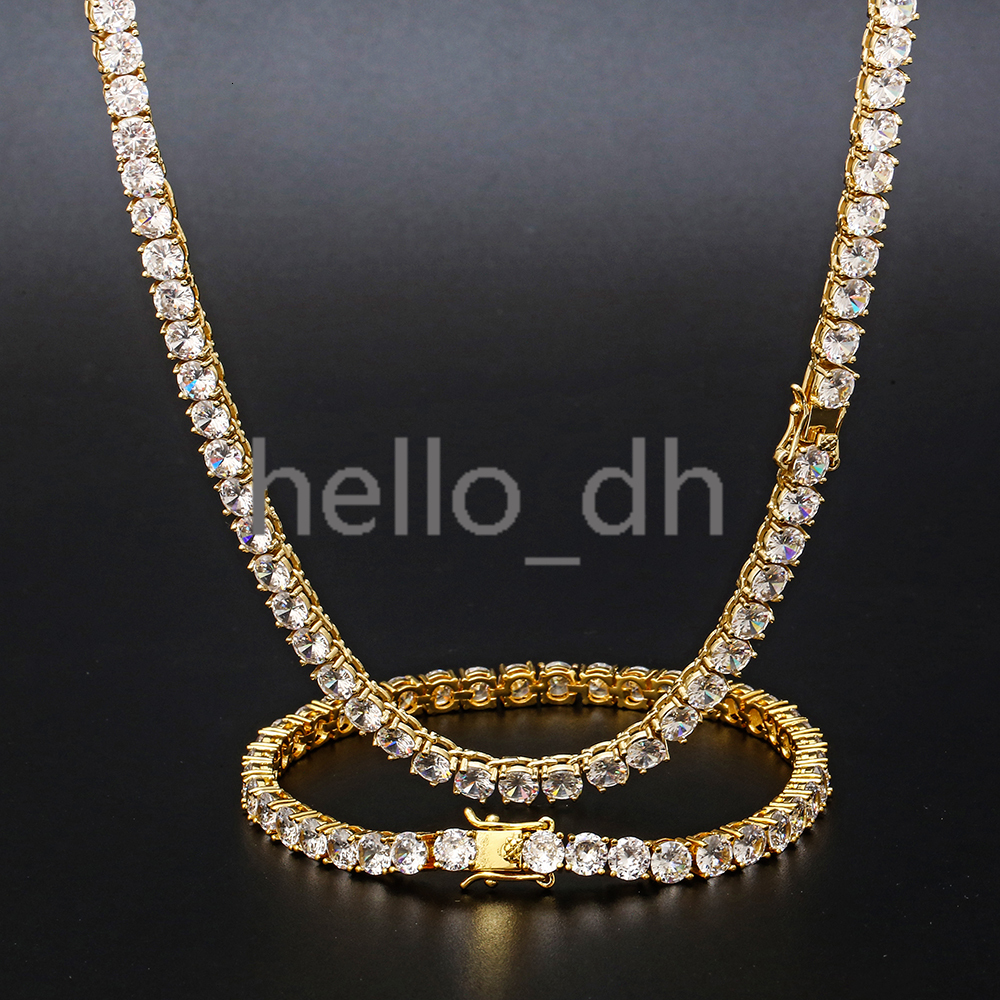 3mm 4mm 5mm Hip Hop 18K Gold Plated Iced Diamond Necklace Bling moissanite Tennis Chain Necklace