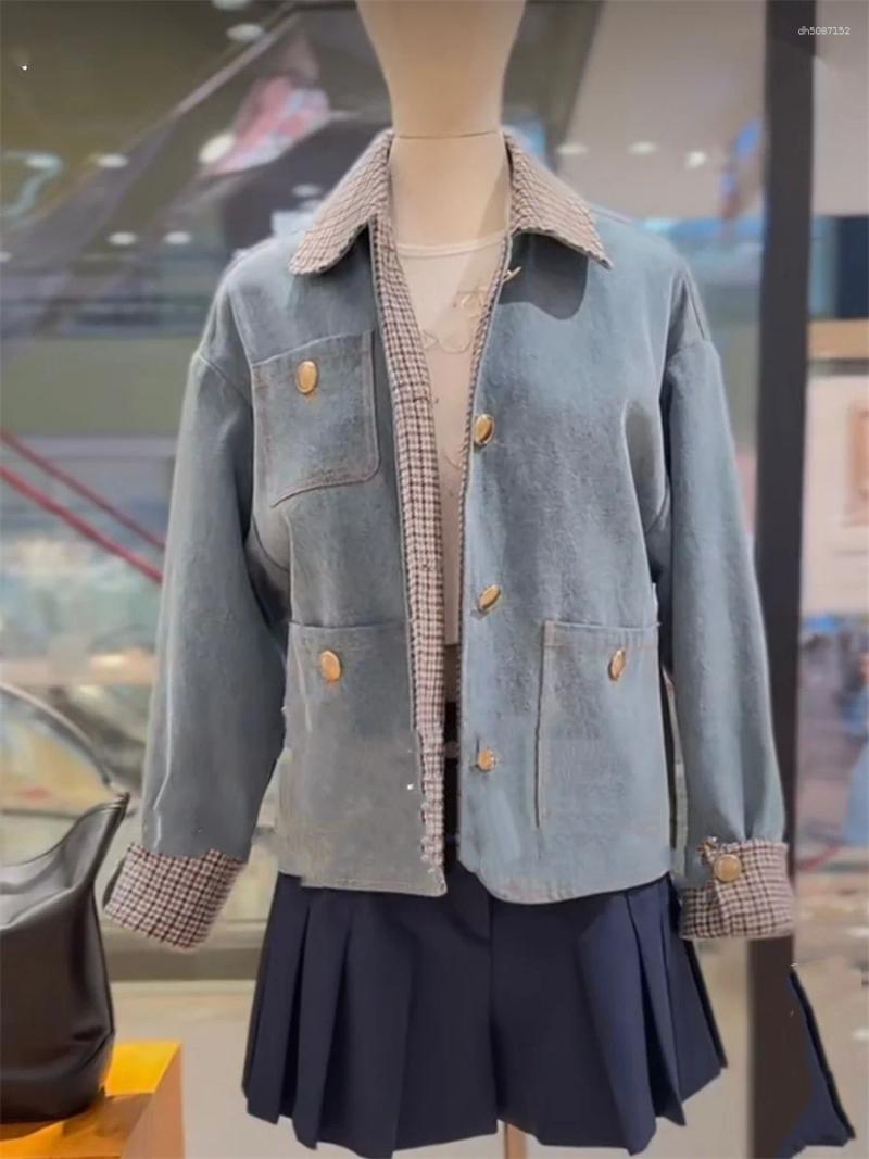 Vestes pour femmes cols bordés de remin-down plusieurs poches veste en jean 2025 Early automne manches roulées mode noix de semelle