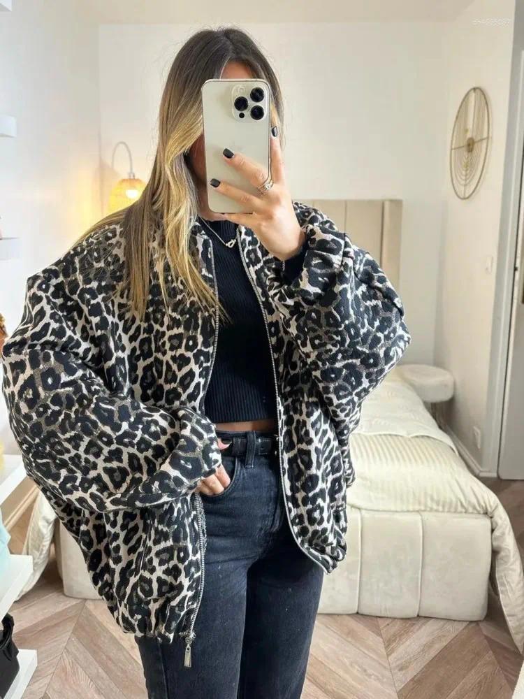 Vestes pour femmes Leopard Imprimé veste manteau femme décontractée de la mode à glissière lâche Animal Animal court-coincement
