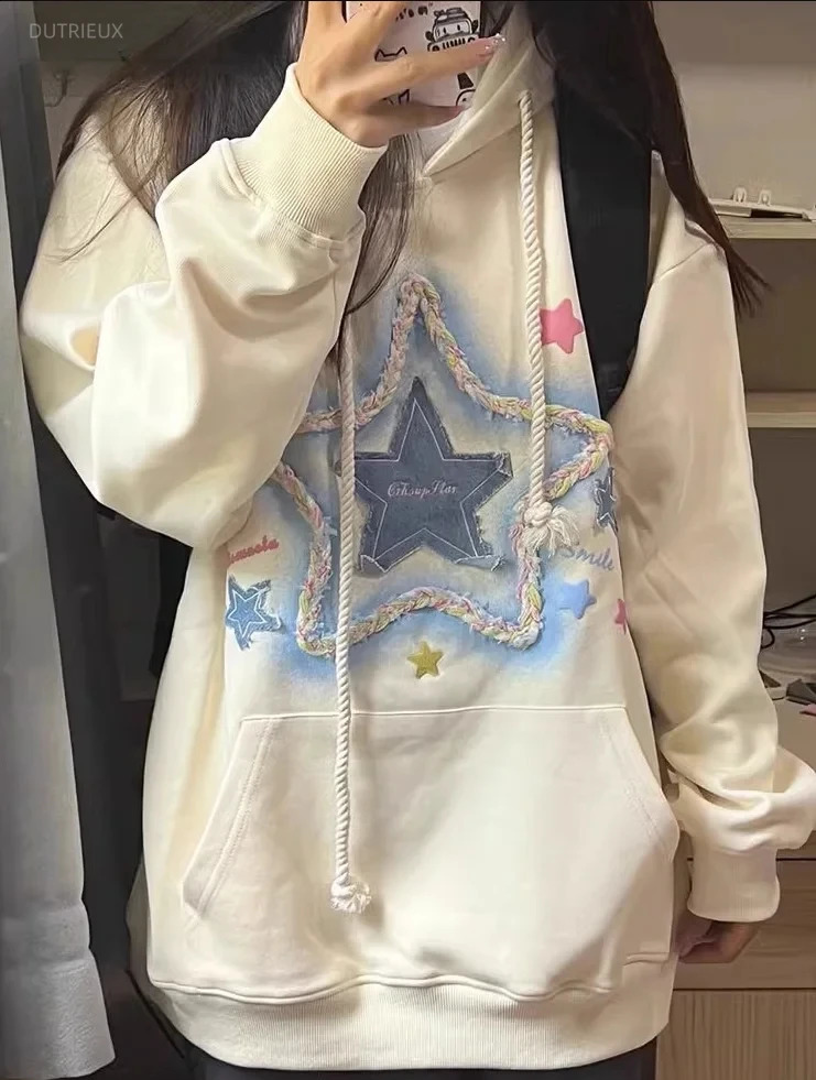 Autumn Harajuku Loose Sweatshirt Women Star Letter Printed Streetwea Hoodies Jackets Y2k Aesthetic Fashion Tops 250820