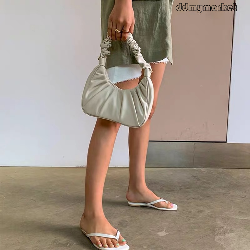 Ddmymarket Saddle Chic Simple Fairy Pleated Cloud White Handheld Shoulder Crossbody Women's Bag