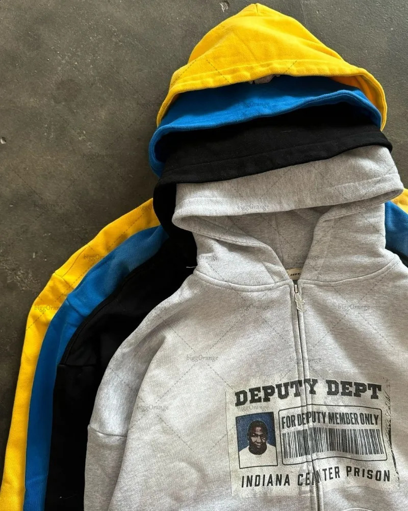 Hip-hop Trendy Streetwear American Retro Printed Oversized Sweatshirt Men Y2K Harajuku Colorful Casual Zipper Hoodie Women 250819