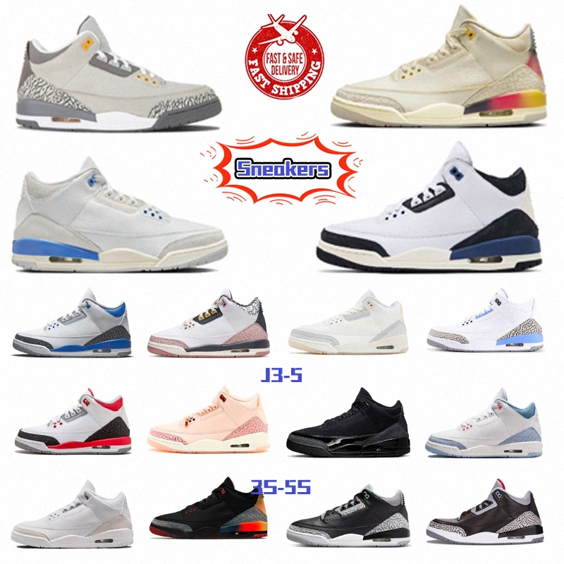 Chaussures de sport pour hommes Chaussures de basket-ball 3s 3 Femmes Designer Running Formateurs Lucky Shorts Blanc Ciment Feu Rouge Pin Vert Ra