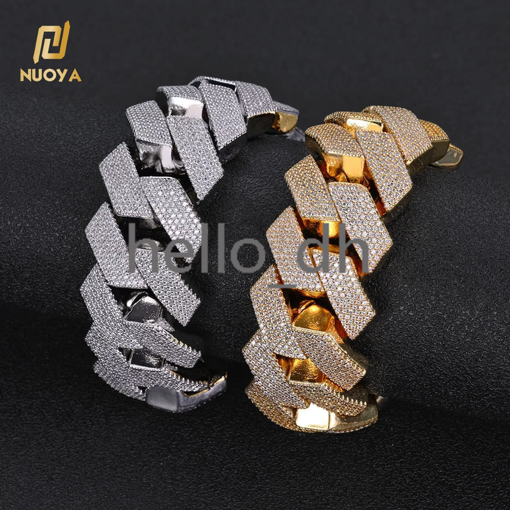Hip Hop 25mm Chunky Cuban Chain Bracelet Full Iced Fine Jewelry Gold Plated Diamond Prong Cuban Bracelets for Men and Women