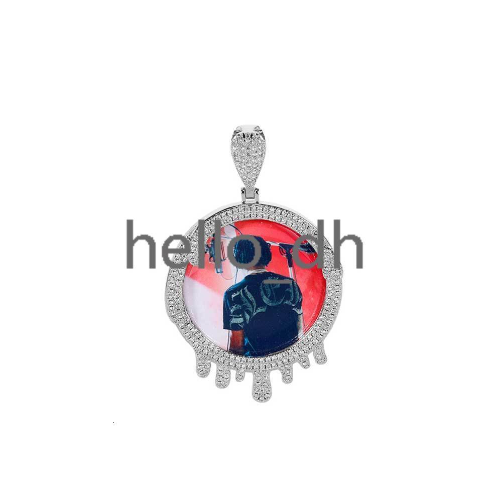 Iced Out Diamond Droplet Round Photo Pendant 925 Silver Hip Hop Jewelry Custom Memory Pendant with Picture