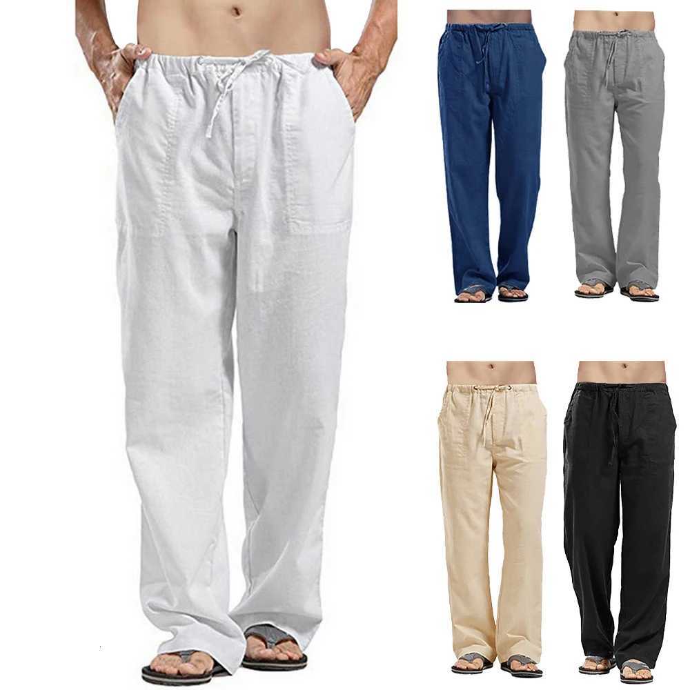 Mens Summer Loose Long Pants Elastic Waist Drawstring Leisure Resort Trousers Men Lightweight Breathable Straight Leg Pants XJ250821