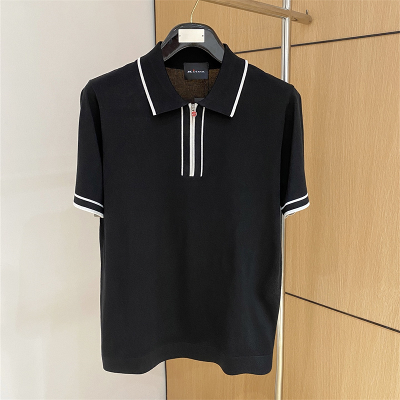 Summer Mens Polos kiton Lapel Zipper Casual Knitted Short Sleeved Polo Shirt K1289