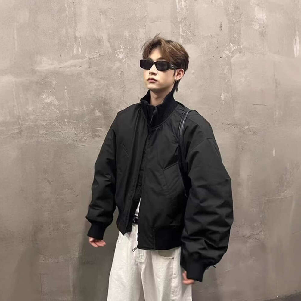 Flight Cotton Coat For Men Winter Oversized Stand Collar American Simple Design Fashion Baseball Jacket B5