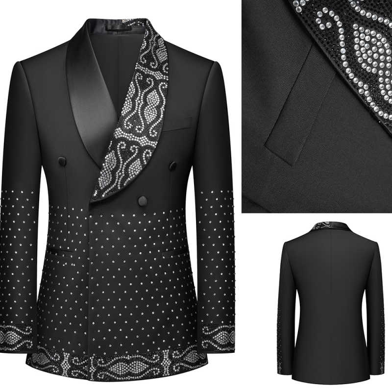 Luxurious hommes combinaisons pour les perles de mariage perles châle Blazer 2 pièces Set Tuxedo Mouin de marié Pantalon de veste personnalisée