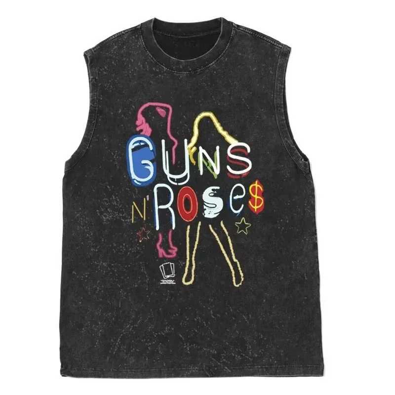 2025 American vintage washed sleeveless summer T-shirts for men and women super popular 2D printed vest tops for daily use X250821