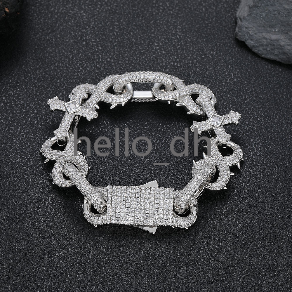 Shiny Diamond Cross Bracelet Silver Micro Pave moissanite Infinity Chain Iced Miami Cuban Link Hip Hop Fine Chain Bracelets