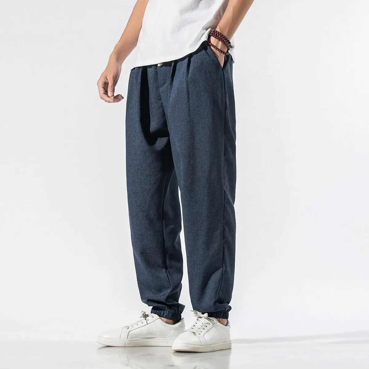 Hot Sales Cotton Linen Pants Mens Casual Harem Joggers Summer Drawstring Waist Pants Male Chinese Style Baggy Trousers Harajuku XJ250821