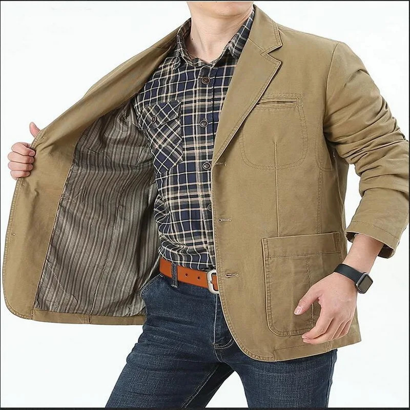 Mens Washable Fabric Single Breasted Button Blazers Business Suit Loose Military Jackets Outwear 250821