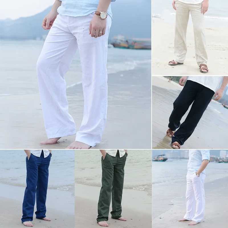 Mens Beach Pants Joggers Streetwear Cotton Linen Sweatpants Casual Pants Hawaiian Vacation Loose Summer Long XJ250821