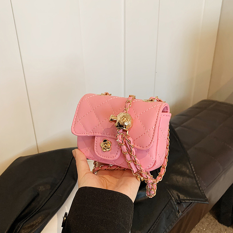 Women's Pink Mini Quilted Clutch Bag, Japan And Korean Style Soft PU Crossbody Shoulder Purse With Gold-Tone Chain Strap, Diamond Embellishments, Co