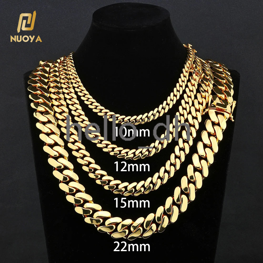 Customized 10/12/15/19/22mm Miami Cuban Link Chain Necklace for Men 18K Gold Plated Hip Hop Jewelry Wholesale Cuban Chains