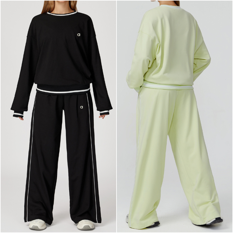 a7028 Women Yoga Outfit two pieces Suits Hoodies Long Pants Long Sleeve Pullover Sportwear Tops Loose Trousers Sets Sport Gym Running Pant