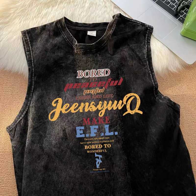 Summer New Mens Tank Tops Ins Streetwear Vintage Washed Casual Oversized Gym Vest Womens Sleeveless T-Shirts Y2K Clothes X250821