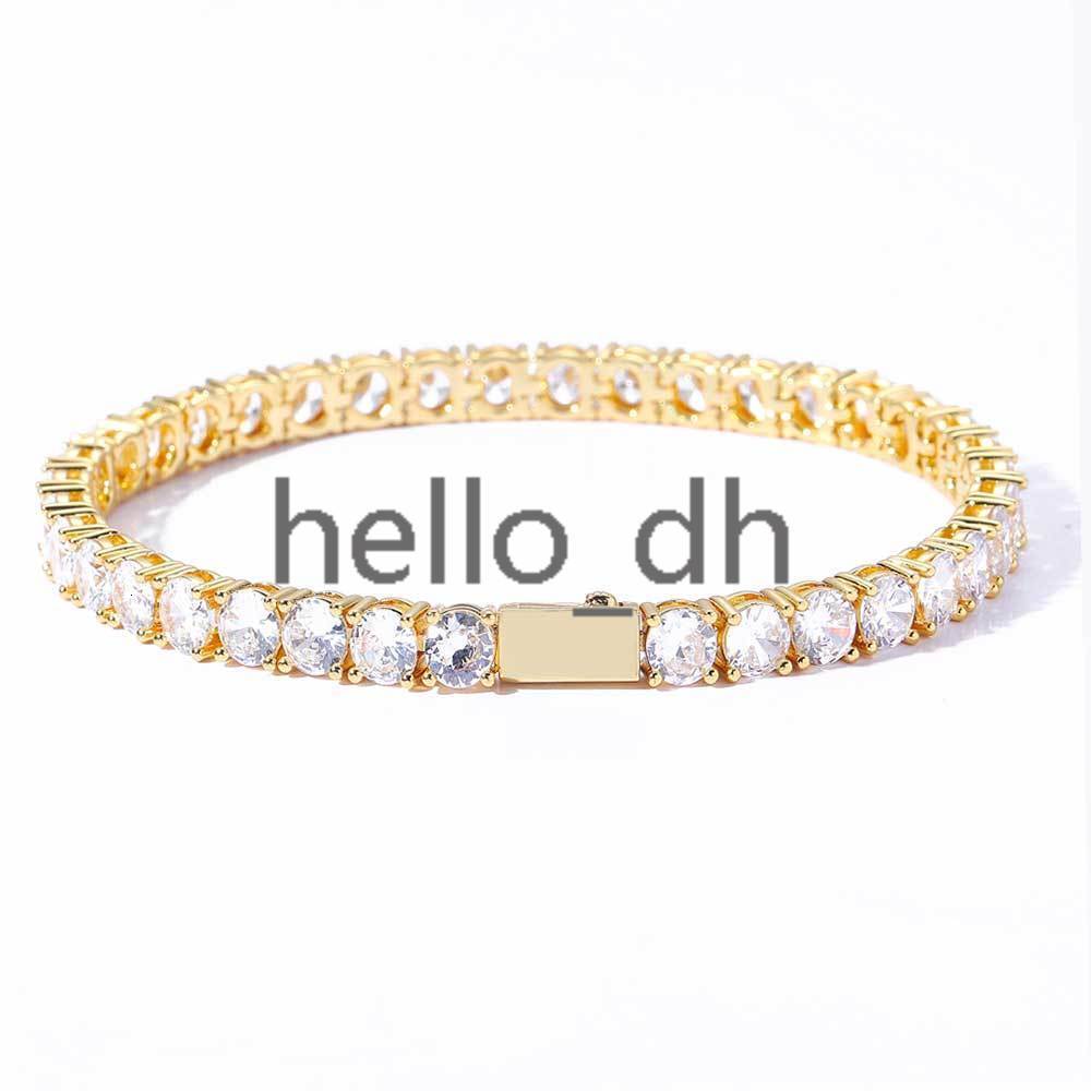 Womens 3mm Gold Plated Diamond Tennis Chain Bracelet Hip Hop Style Iced Out moissanite Chain Jewelry for Gift