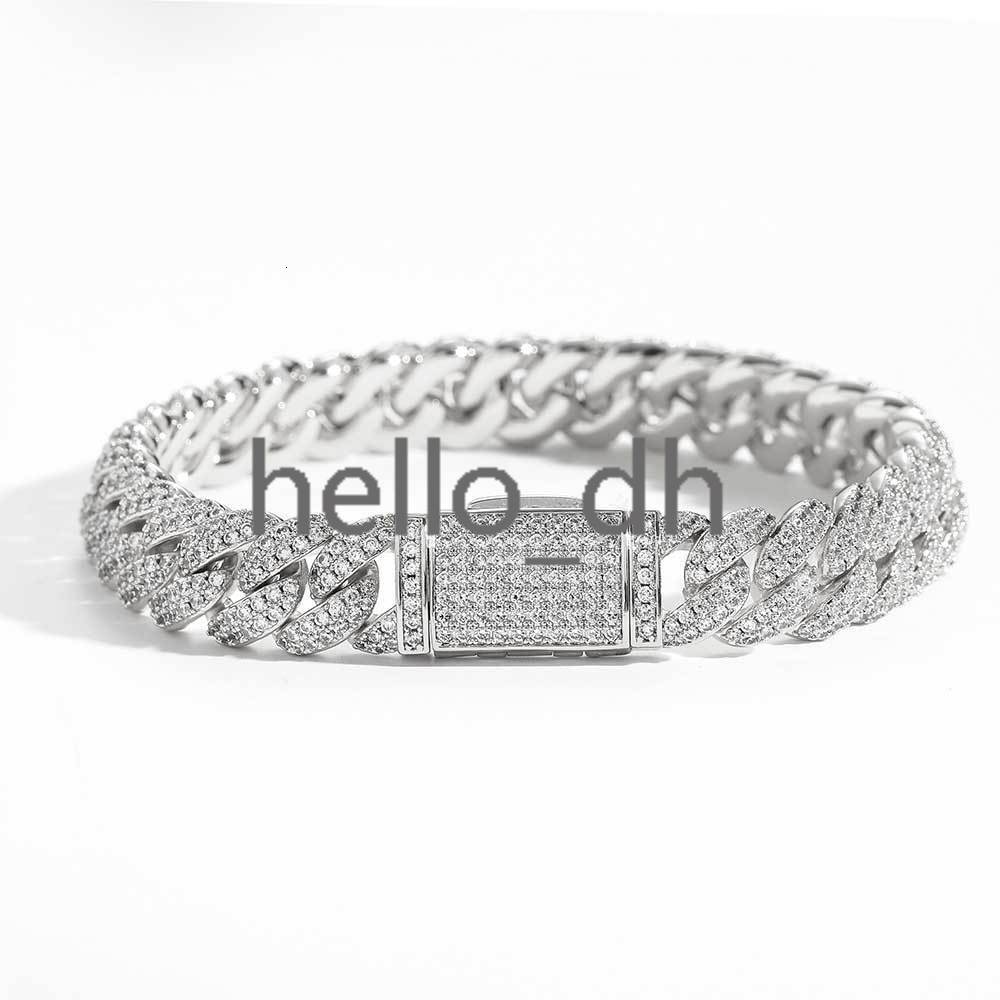 10mm Hip Hop Jewelry Iced Out VVS Moissanite Miami Cuban Link Chain in Silver 925 Cuban Link Chain Bracelet
