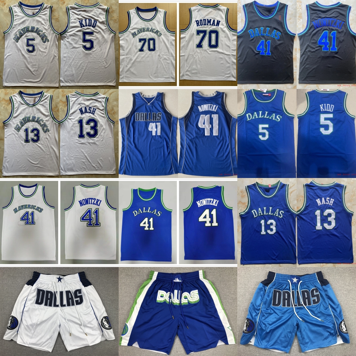 Classic Retro 1998-99 Basketball Nowitzki Jersey Throwback Stitched 13 Steve Nash 5 Jason Kidd Vintage Blue White Green Black Breathable Sport Sh