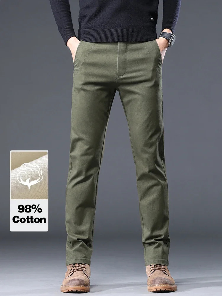 98%Cotton Autumn Mens Business Casual Pants No-iron Straight Elastic Fashion Trousers Classic Male Baggy Pants 4 Colors250820