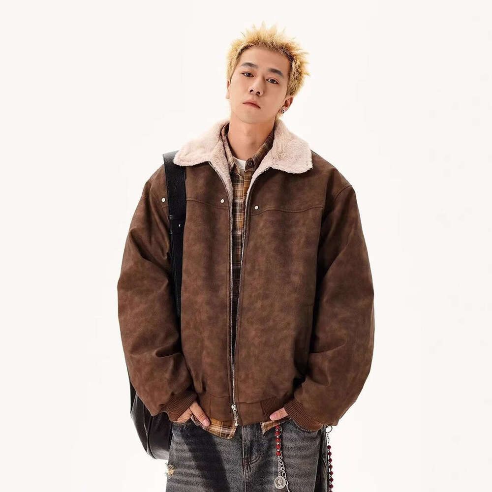Laine d'agneau intégrée en peau de mouton pour hommes hiver nouveau style américain manteau de coton épaissis