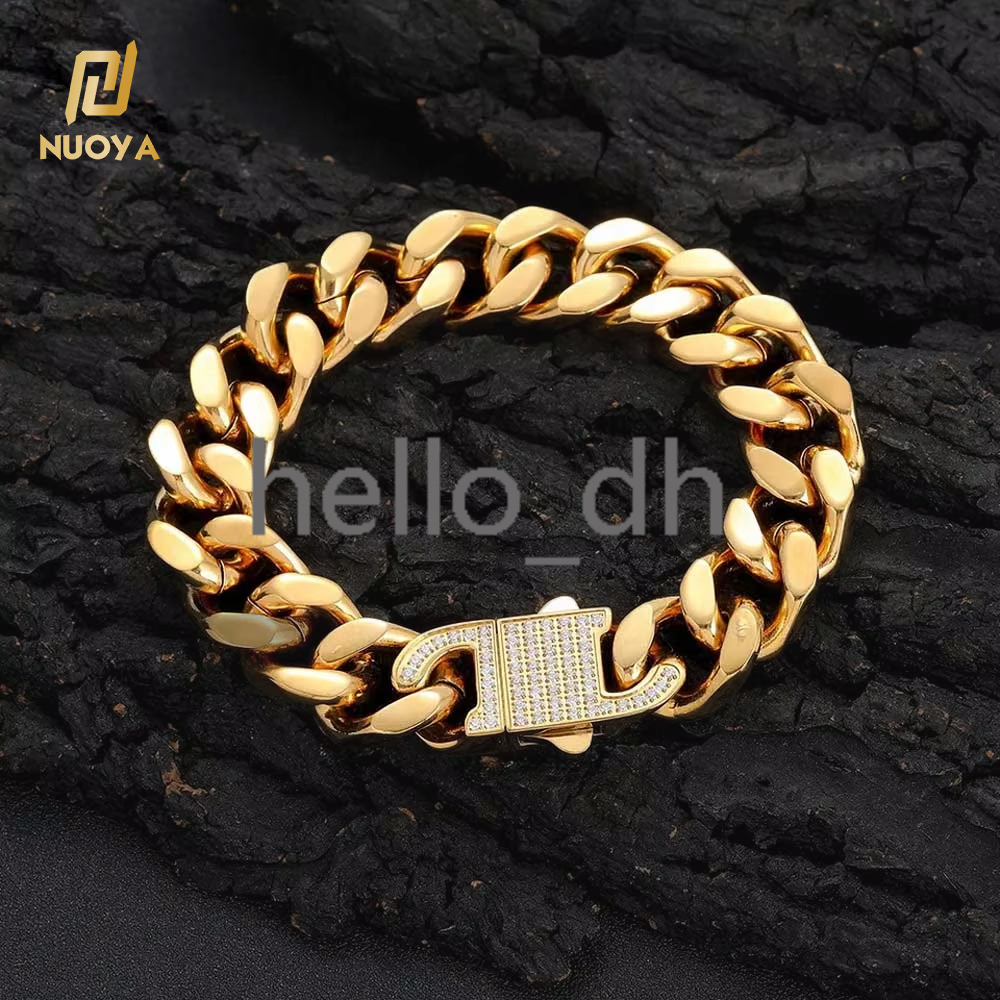 Hip Hop Jewelry High Polish Miami Cuban Link Bracelet Iced Out Clasp 18K Gold Plated 925 silver 925 silver Cuban Bracelet for Men