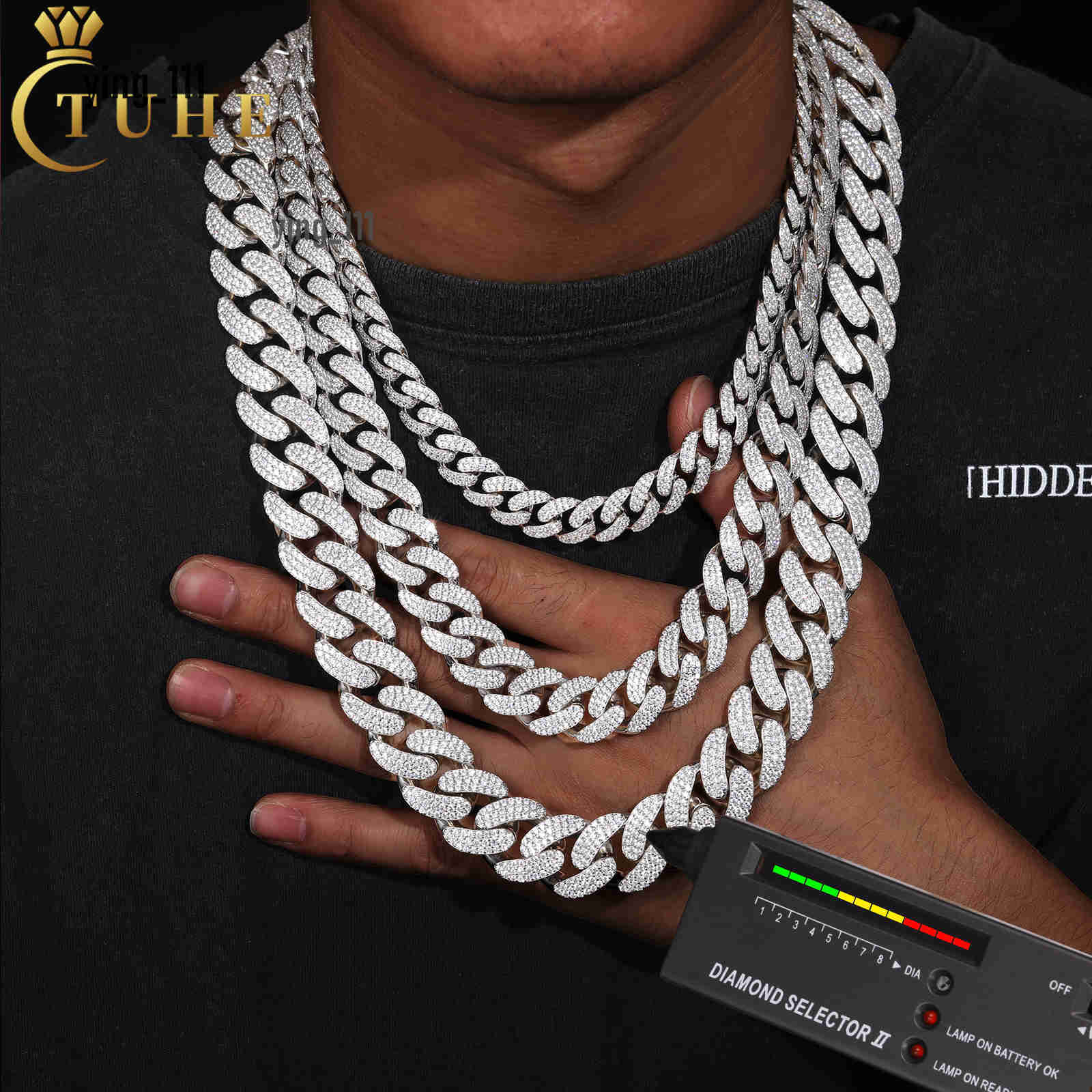 Mens Hip Hop Jewelry Mossanite Necklace 6-20mm 925 Sterling Silver Micro Paved VVS Moissanite Iced Out Miami Cuban Link Chain