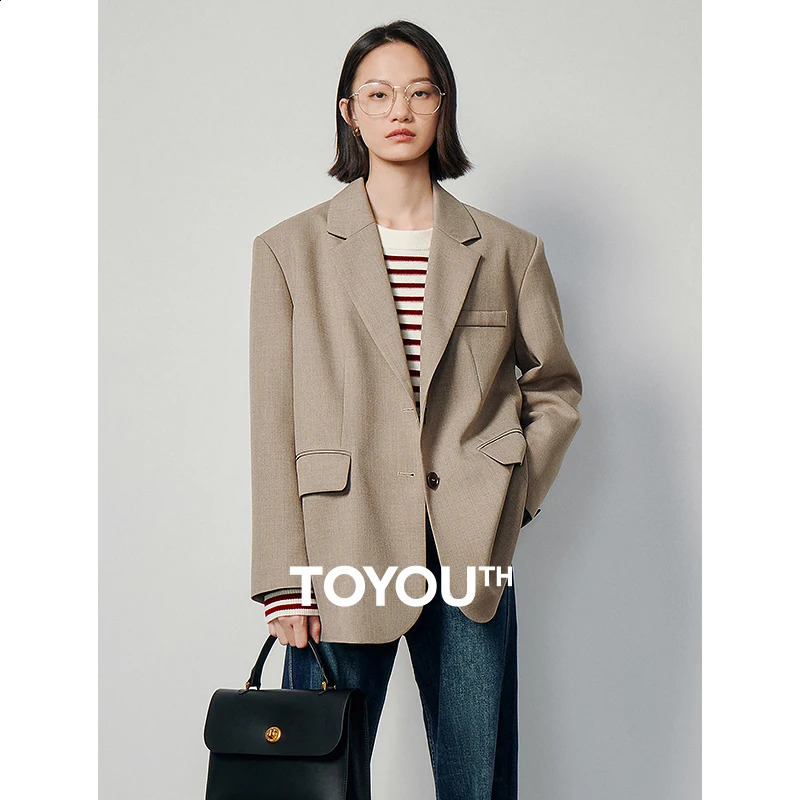 TOYOUTH Women Blazer Jacket Spring Oversize Back Split Hem Solid Color Office Lady Fashion Casual Suit250820