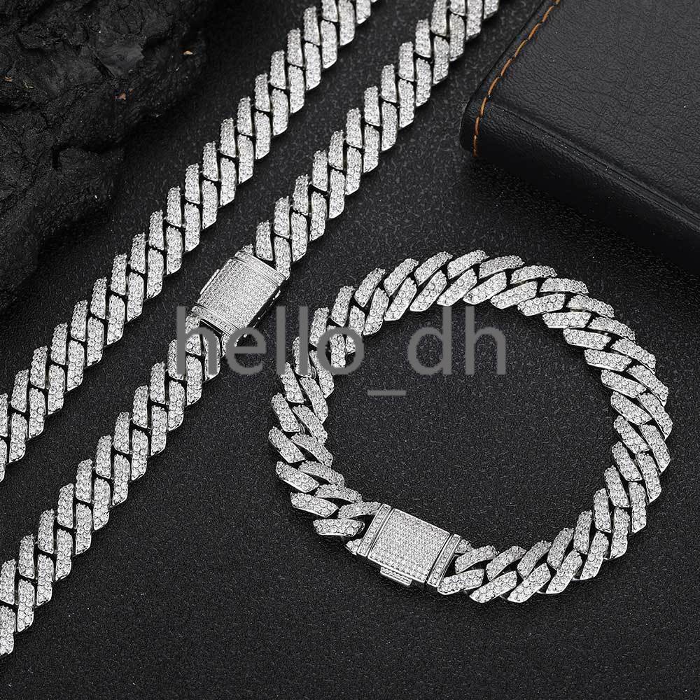 Vente chaude Bracelet de liaison cubaine à deux rangées bijoutier en diamant brillant brillant du bracelet en chaîne cubaine plaquée à la pierre