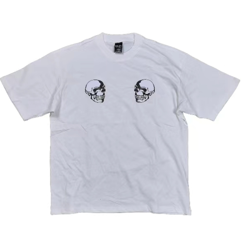 Men's T-Shirts Lmyer Number Nine Skull Double-Head Loose Casual Black and White Two-Tone Short Sleeve Couple Matching T-Shirt