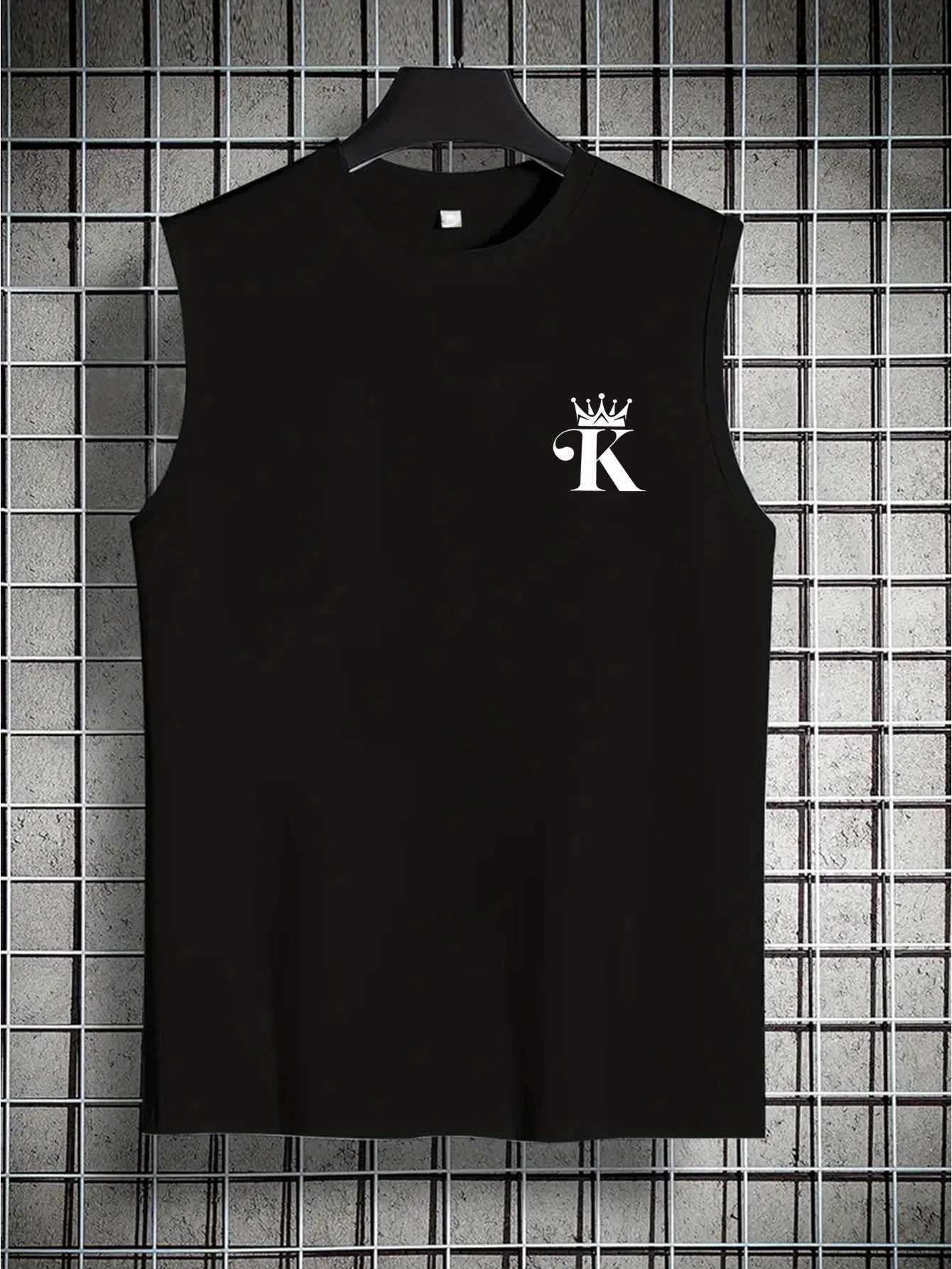 Mens Summer Casual Sports Fitness Loose Letter K Print Comfortable and Breathable Round Neck Sleeveless Vest X250821