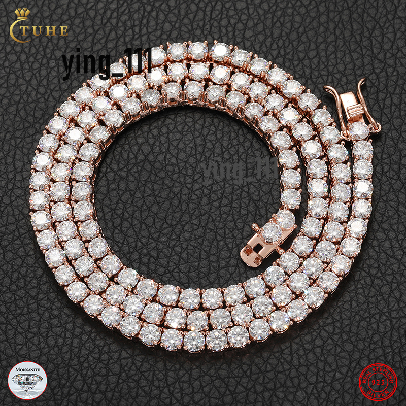 TUHE Factory MOQ 1pc Iced Jewelry Custom 2.5mm 925 Sterling Silver VVS Moissanite Cluster Tennis Chain Necklace for Men Women