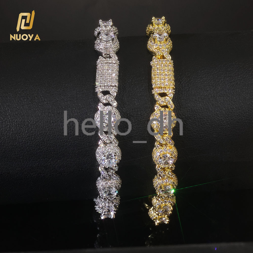 Luxury Hip Hop Bracelet 7.5mm Iced Out Diamond Station Chain Silver Gold Plated Jewelry Gift for Men Women Daily Wear