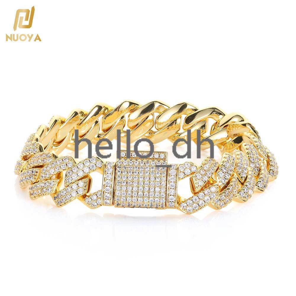 14mm Iced Out Mens Hip Hop Jewelry Gold Plated Brass Full Pave moissanite Miami moissanite moissaniteia Cuban Chain Bracelet