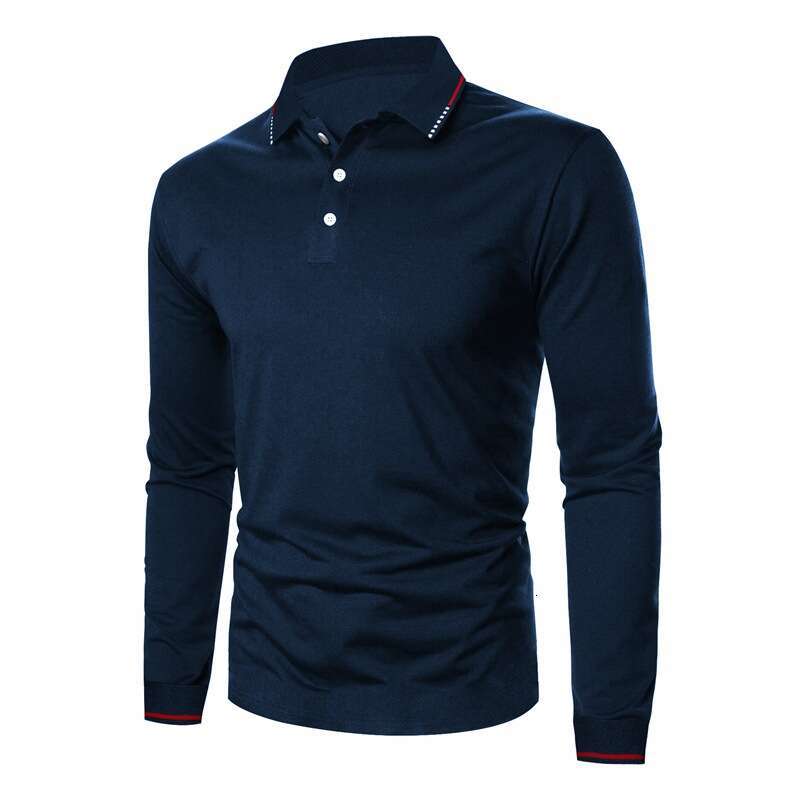 T-Shirt Spring Summer New European Size Middle-Aged And Young Solid Color Turn-Down Collar Long Sleeve Polo Shirt Men B5