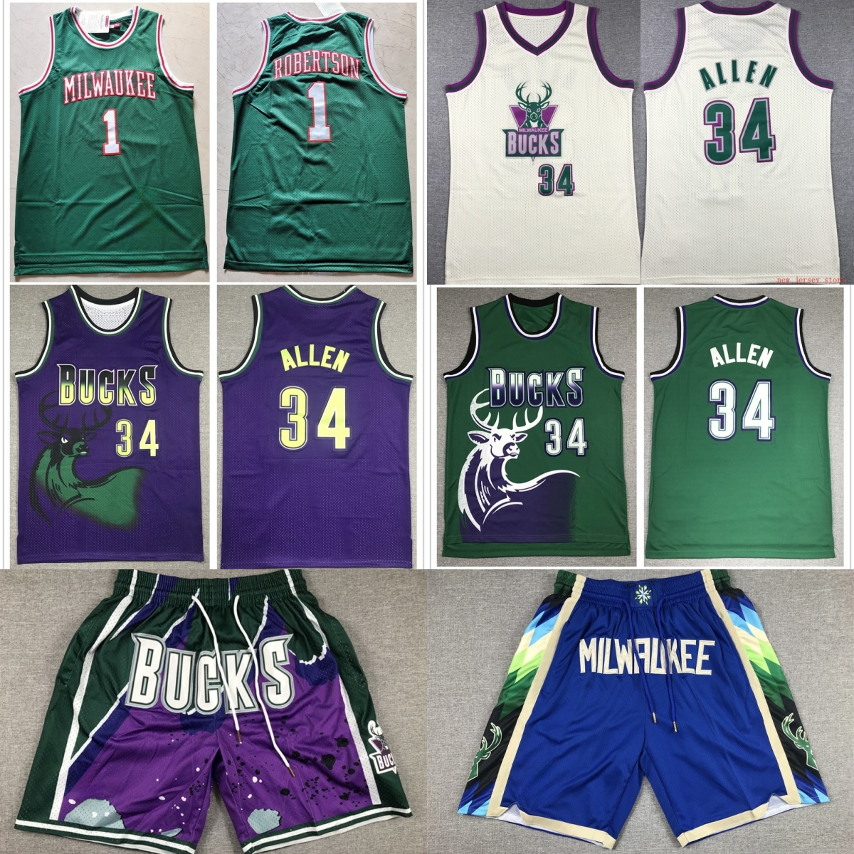 Classic Retro 1996-97 Basketball 34 Ray Allen Jersey Throwback Stitched Vintage White Green Purple Breathable Sport Shirt Shorts