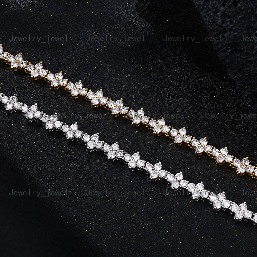 Womens Gold Plated Bling Tennis Choker Necklace CZ Diamond Clover Bracelet Jewelry Set Iced Out Four Leaf Lucky Clover Necklace