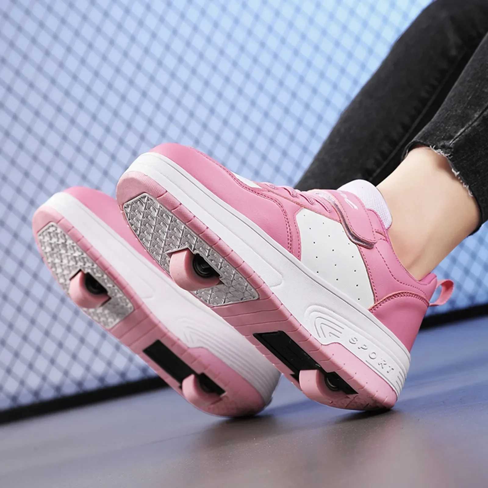Magic Roller Skates Dual Wheel Slip-on Roller Skating Shoes New Spring Autumn Leather Surface Sports Shoes For Women Kids W250821