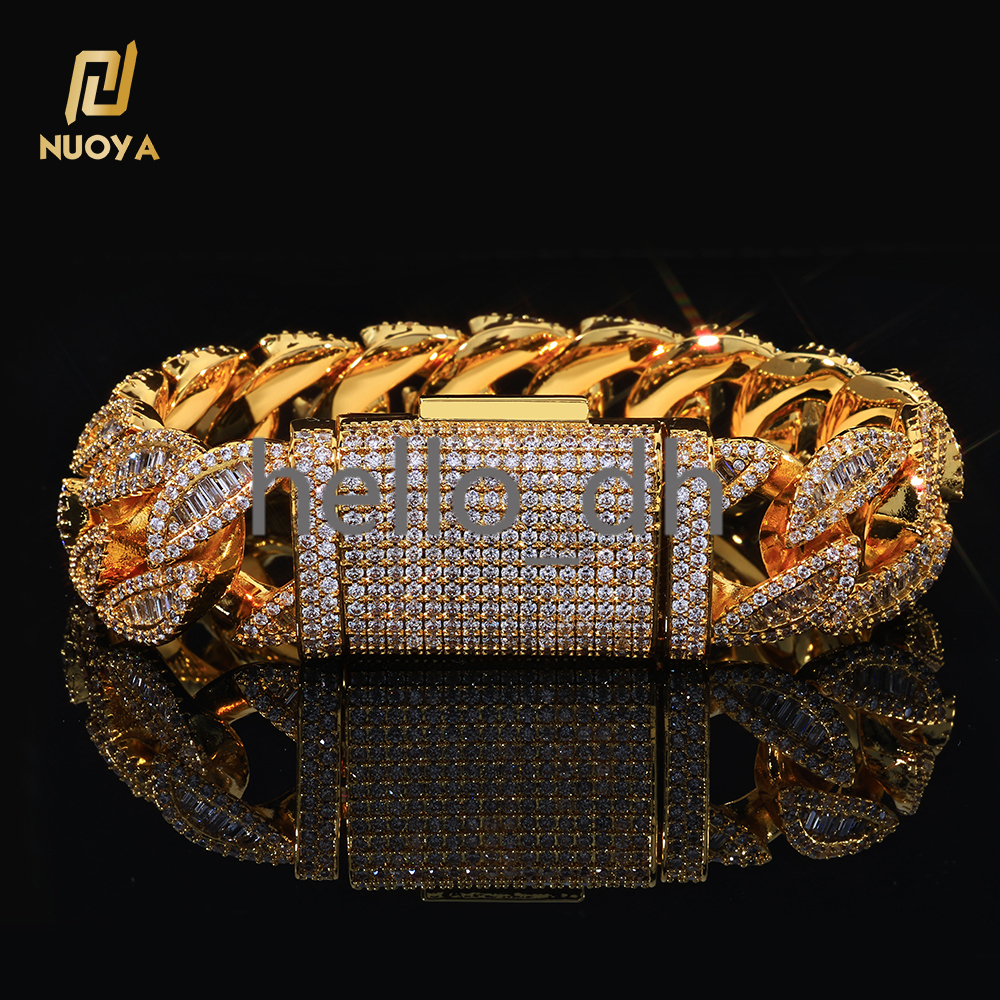 Luxury Hip Hop Bracelet 20MM Cuban Chain Full Iced Out Mixed Baguette Round moissanite moissaniteia Inlay Jewelry