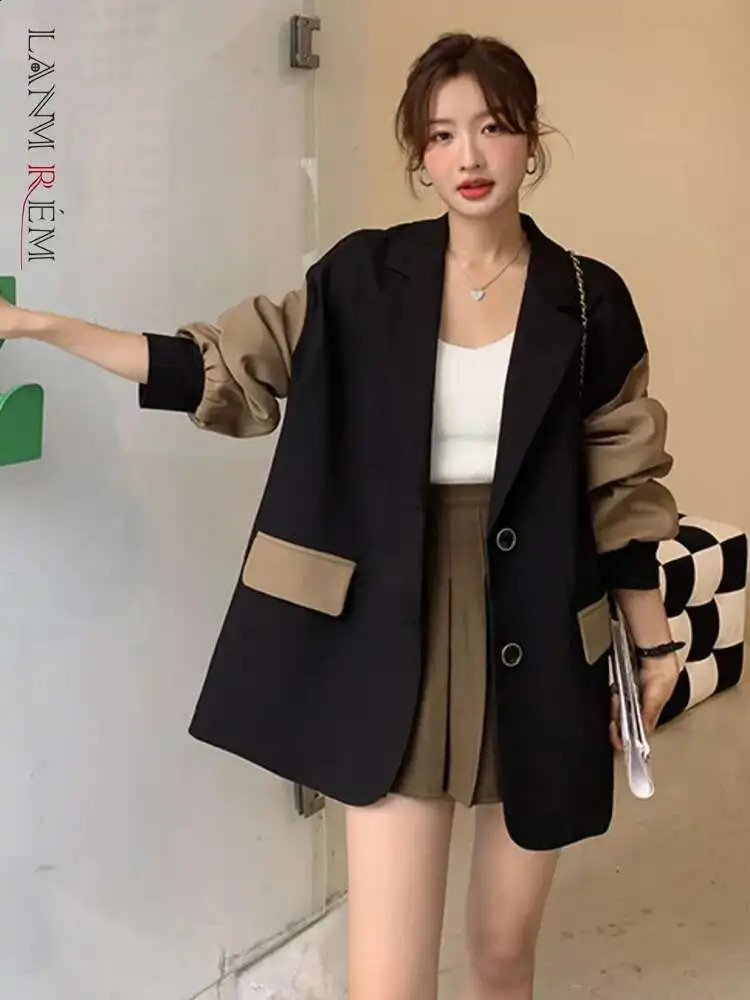 Lanmrem Patchwork Blazers pour les femmes couture couleur enrachée simple poitrine chic des vêtements de mode féminins printemps 2R4507 250821
