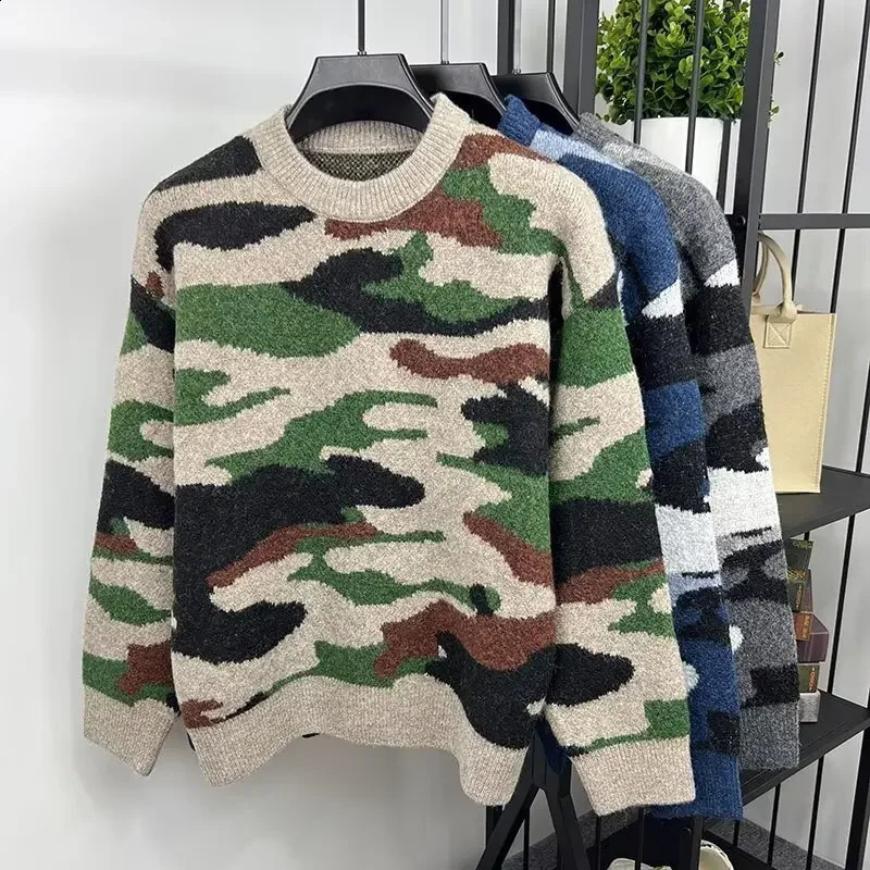 Autumn/Winter Thickened Sweater Mens Korean Trendy Loose-Fit Japanese Knitted Top Casual Scene Crew Neck Jacket 250818