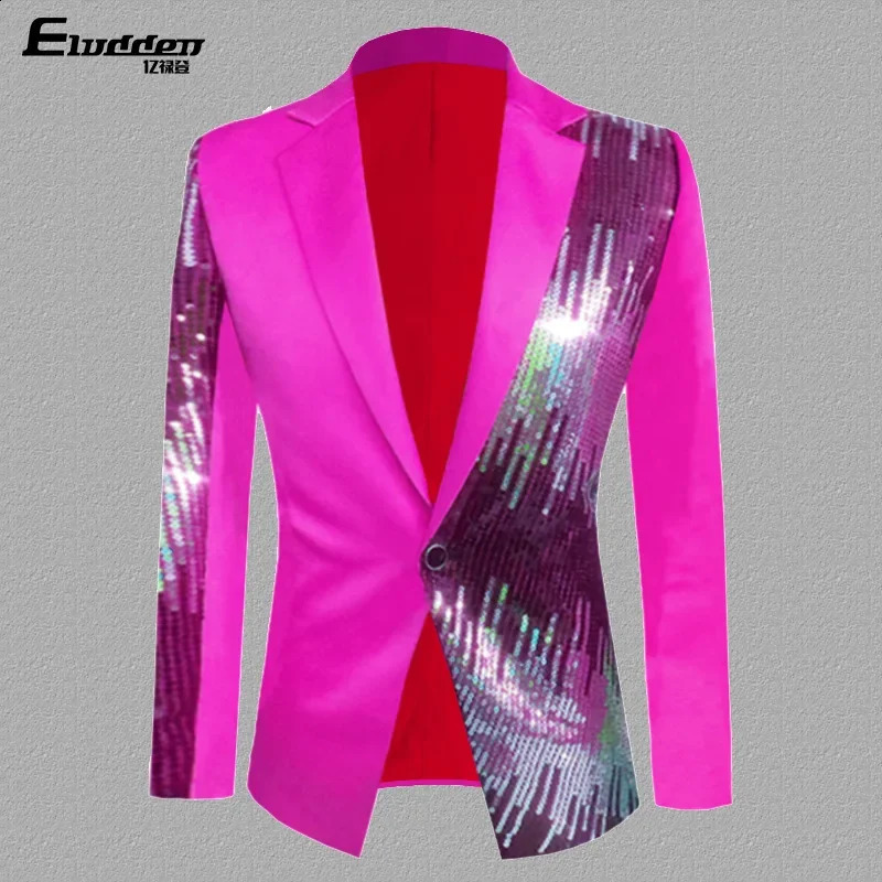 HOO Mens Color Matching Casual blazer Fashion Host Performance Sequined Dress 250821